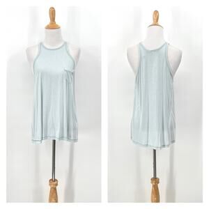 HELMUT LANG Jersey Pocket Tank Top Womens Small Light Blue Crew Neck Racerback